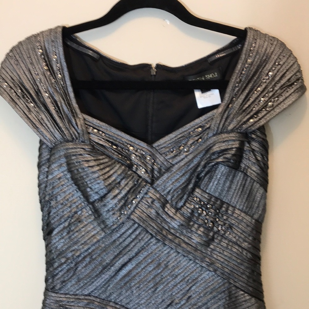 Tadashi Shoji Silver Pleated & Studded Dress - Picture 1 of 7